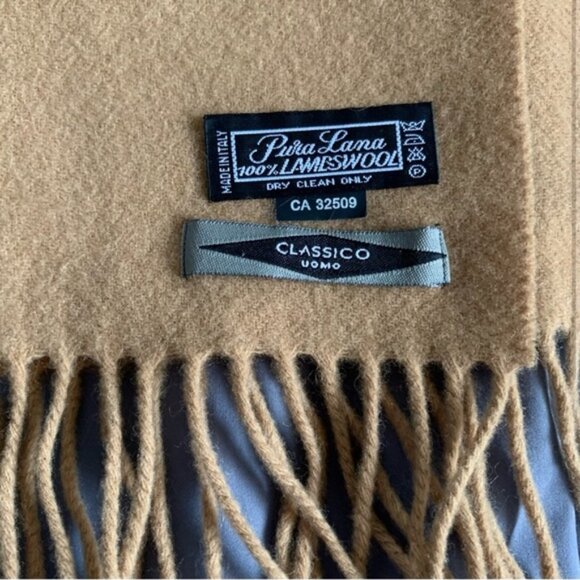 Accessories - Italian 🇮🇹 Lambswool Fringe Tan Wool Scarf